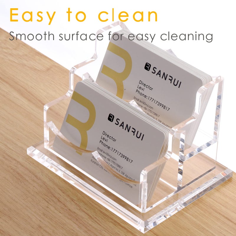 SANRUI Clear Horizontal Business Card Holder Stand for Desk  Acrylic Desktop Display Name Cards Holders Organizer Storage Rack for Exhibition  Home   Office  2 Tier 2 Pocket   120 Card Capacity - Image 4